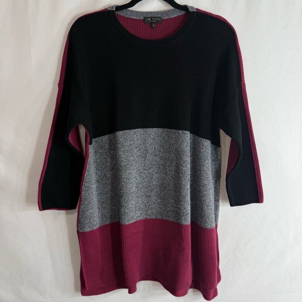 Rag & Bone Jenna Pullover Oversized Colorblock Cotton Tunic Sweater, size S - Picture 2 of 9